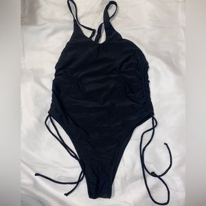 Drawstring Side One Shoulder One Piece Swimsuit